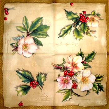 004 Christmas Flowers - 3-ply (cream/gold) - Ihr